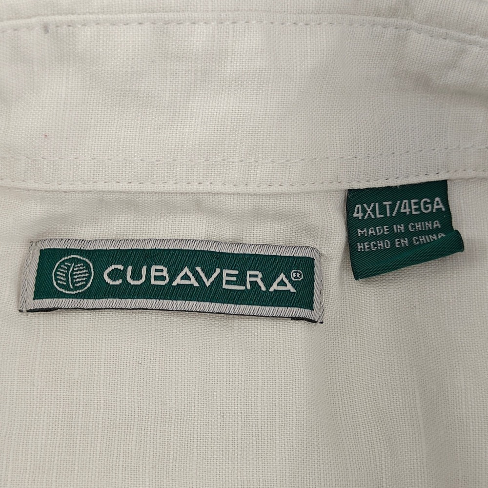 Cubavera Shirt Mens 4XLT XXXXL Tall White Linen Cotton Blend Button Down Casual - Picture 7 of 12